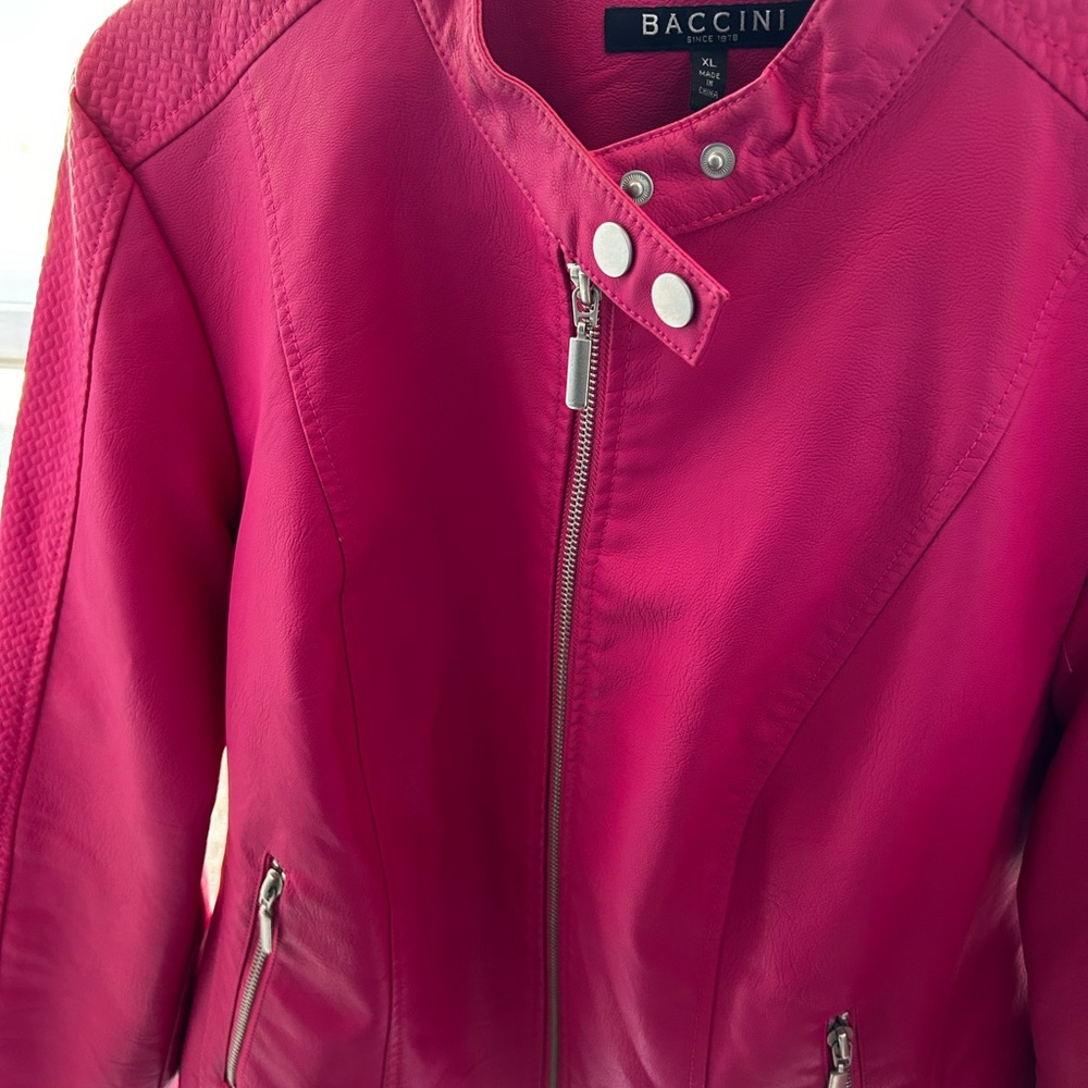 Baccini Pink Leather Jacket with Mandarin Collar